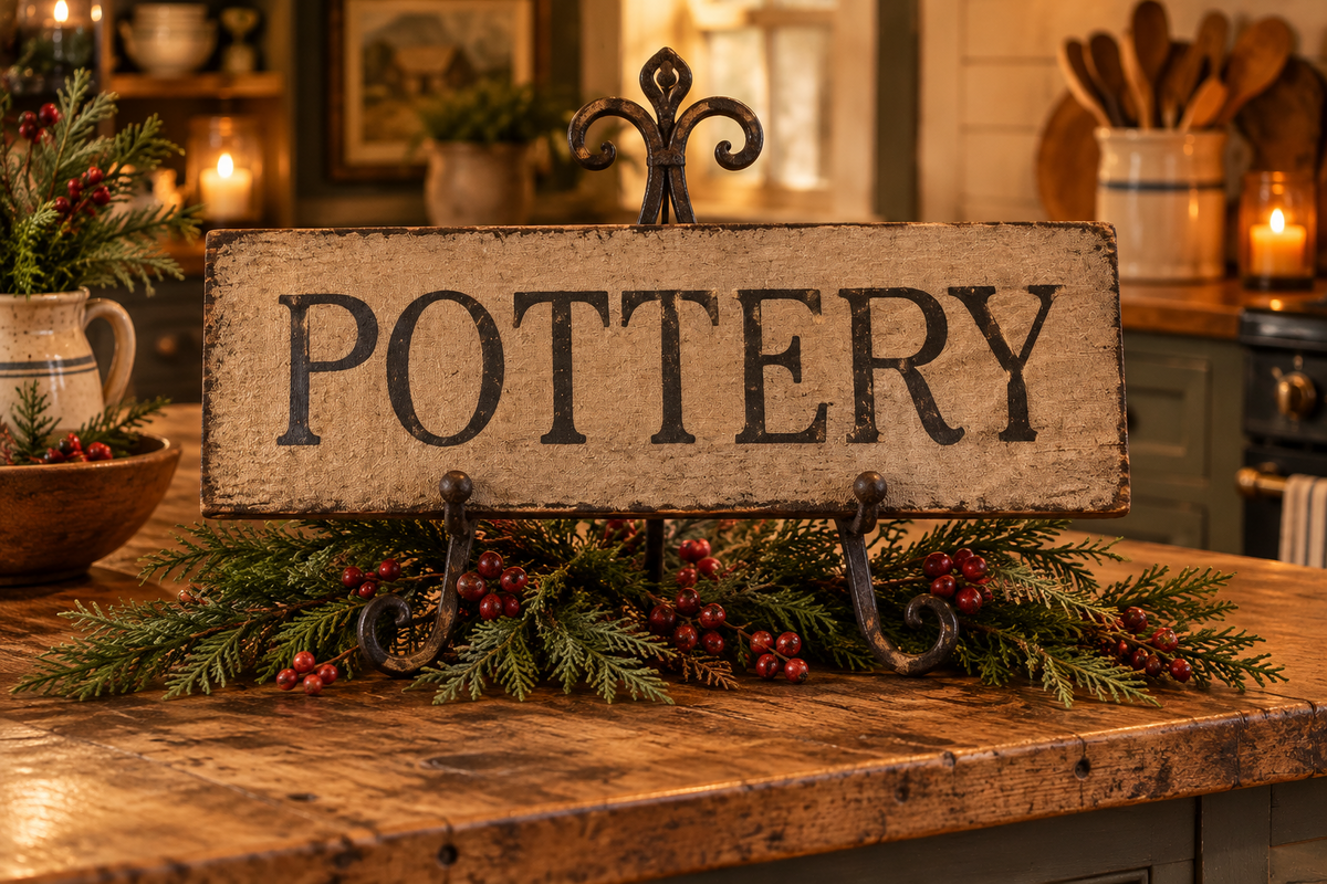 Pottery Primitive Wood Sign