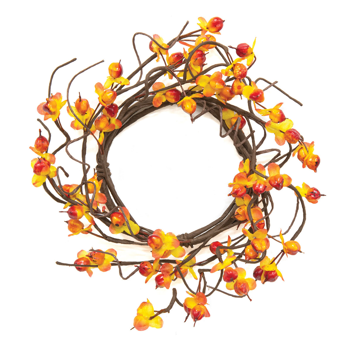 Decorative wreath with autumnal berries and leaves on a white background