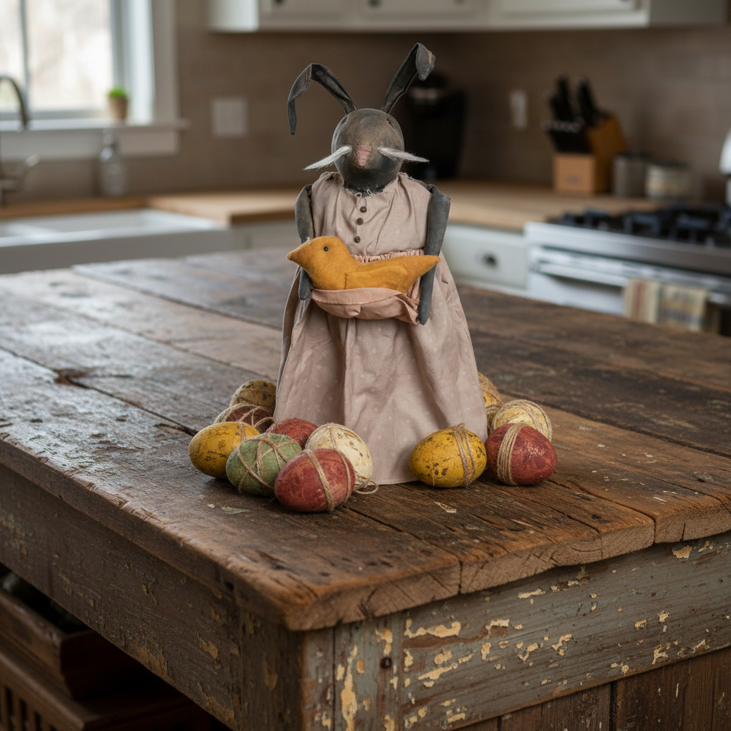 Primitive Bunny Holding Chick