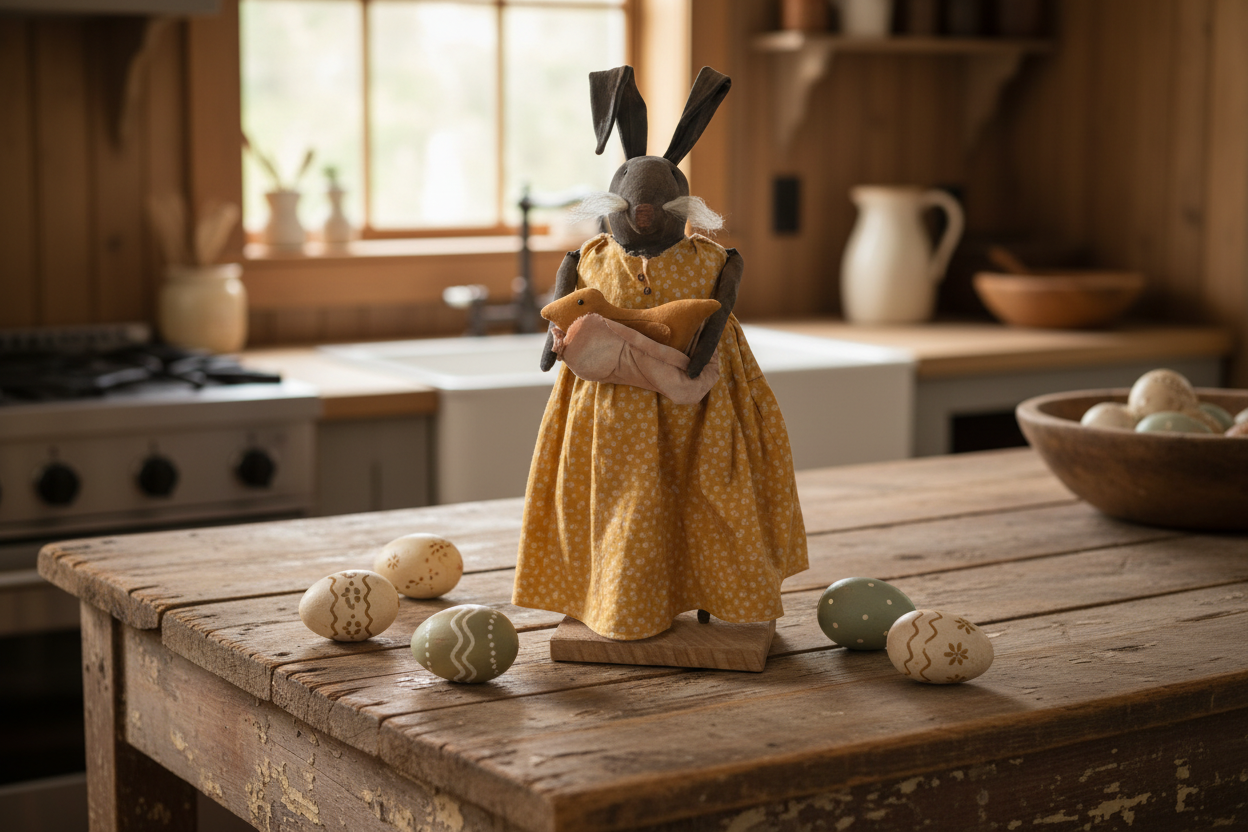 Primitive Bunny Holding Chick