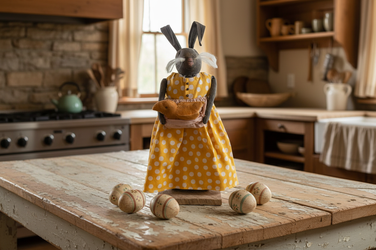Primitive Bunny Holding Chick