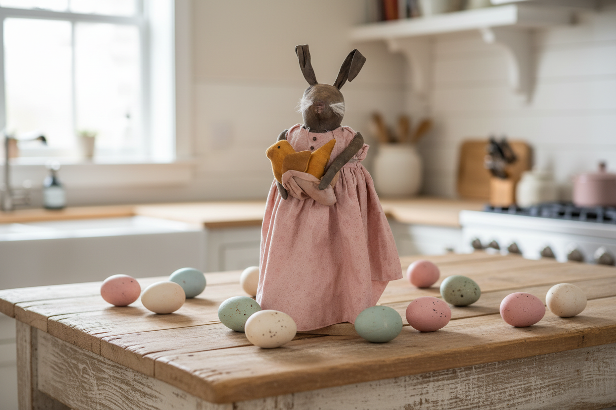 Primitive Bunny Holding Chick