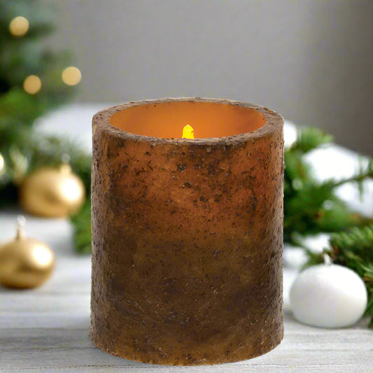 Burnt mustard timer pillar 3" on white background