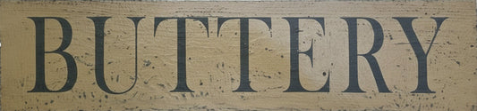 Wooden sign with 'BUTTERY' text 