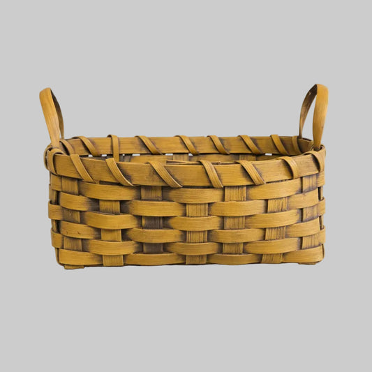 Woven basket on a wooden surface