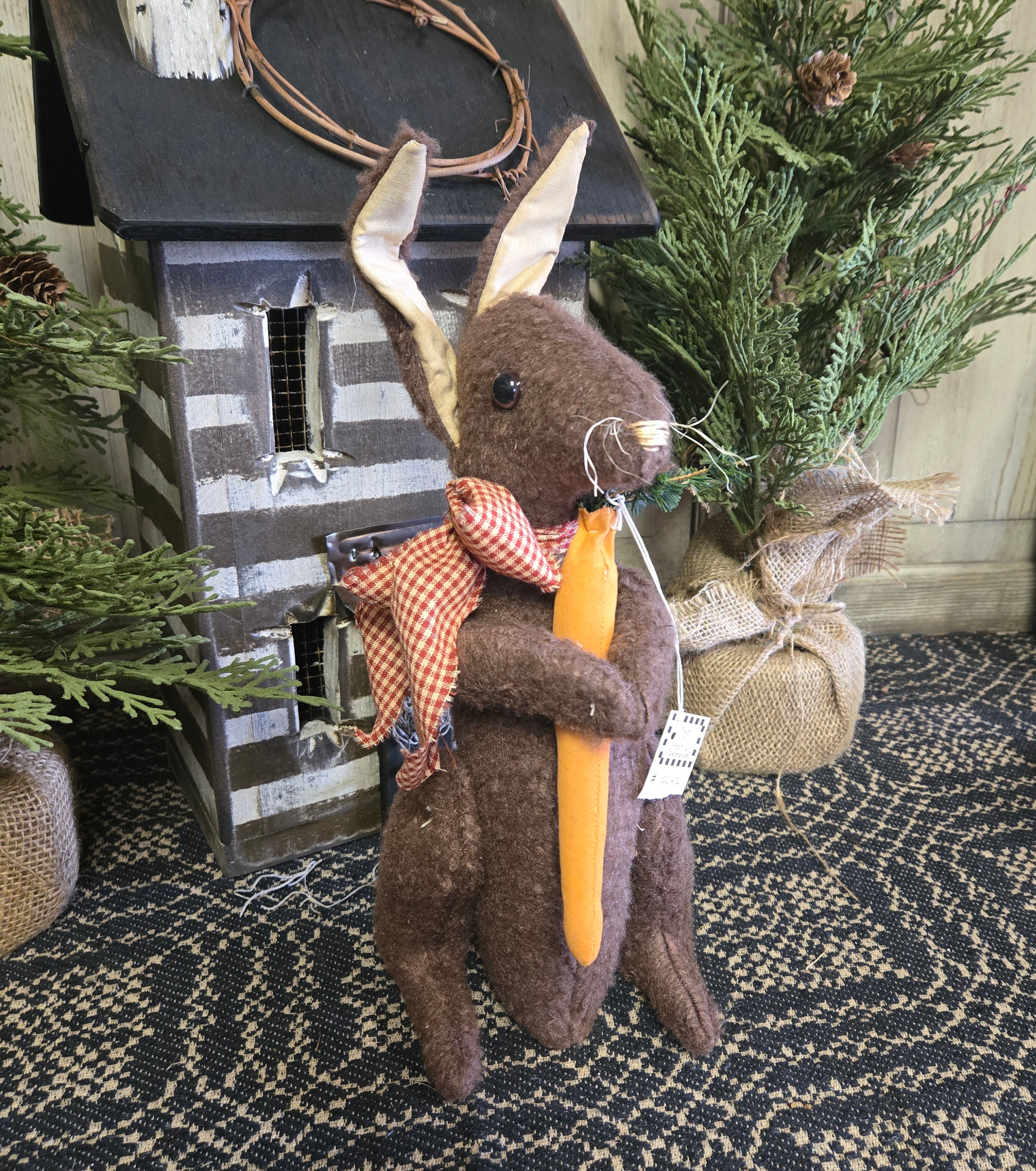 Primitive Standing Brown Bunny with Carrot – The Tin Bin