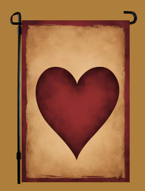 Flag with a red heart design on a beige background