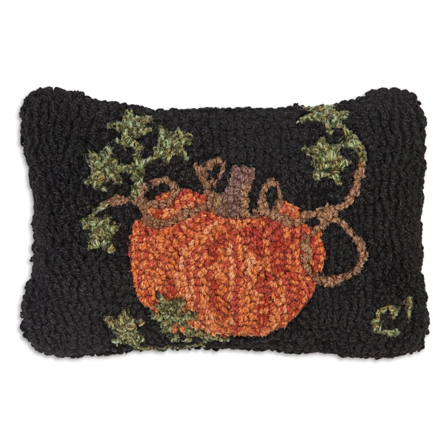 Pumpkin On Black Hooked Pillow