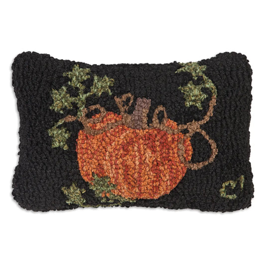 Pumpkin On Black Hooked Pillow