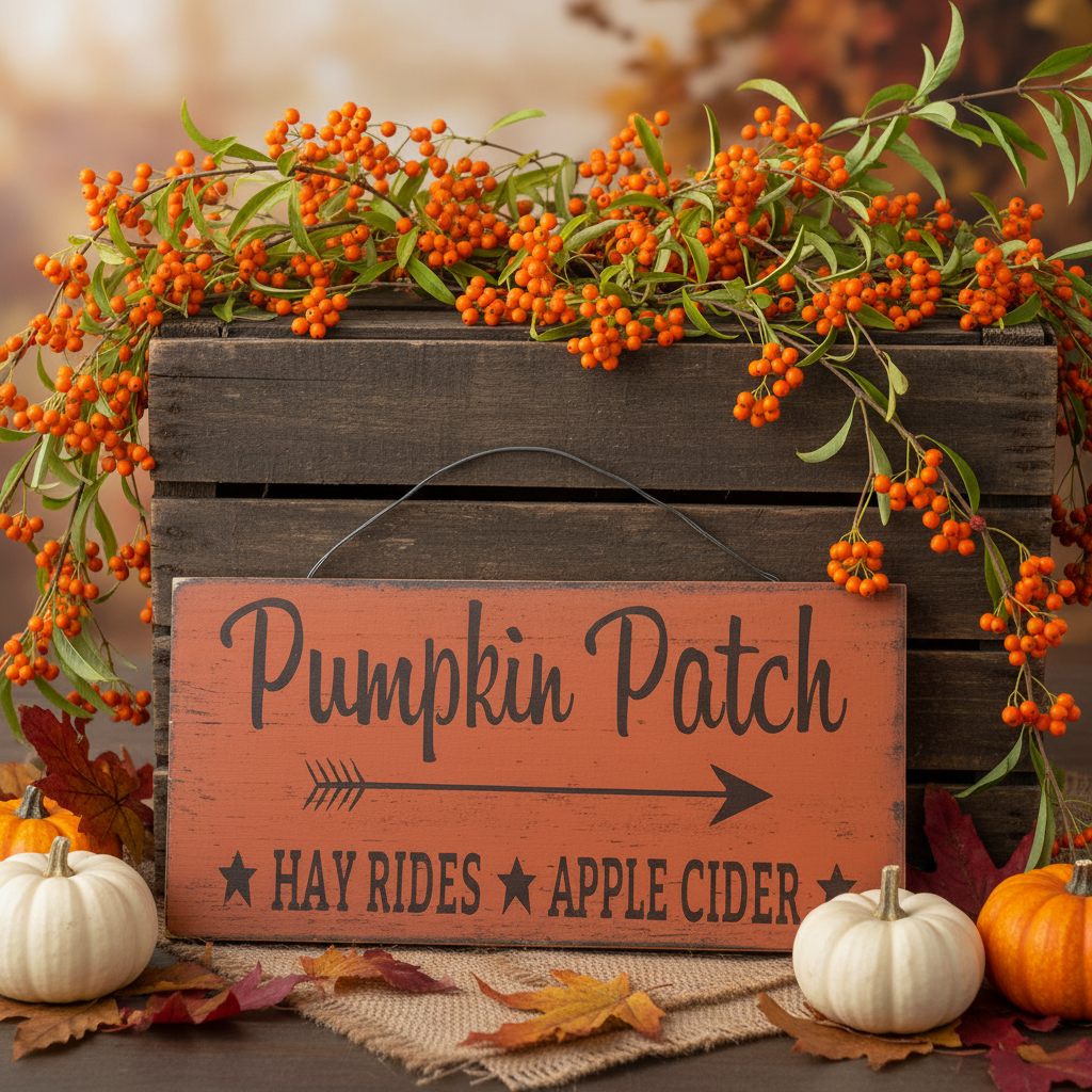 Pumpkin Patch Hay Rides Apple Cider Primitive Wood Sign