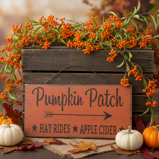Pumpkin Patch Hay Rides Apple Cider Primitive Wood Sign