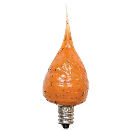 Orange light bulb with a unique design on a white background