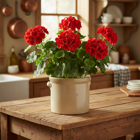 Red Geranium Bush with Leaves