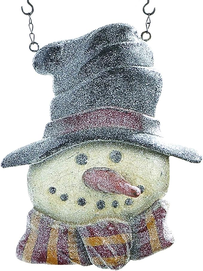 Detail close up of frosted snowman on chain.