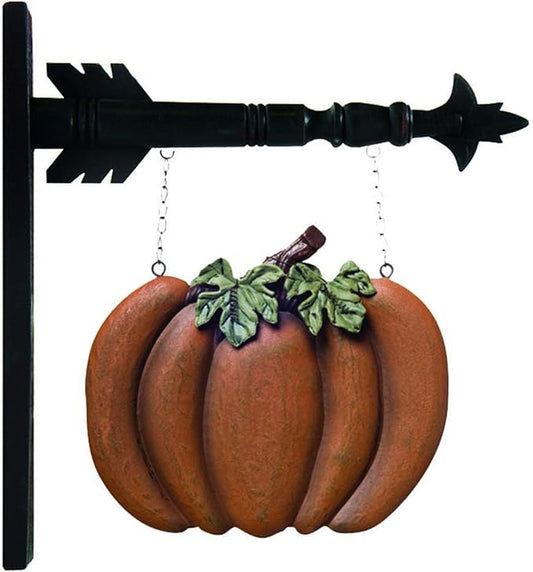 A resin orange pumpkin arrow replacement with green leaves, designed to be attached to a black arrow shaft for use as outdoor decor.