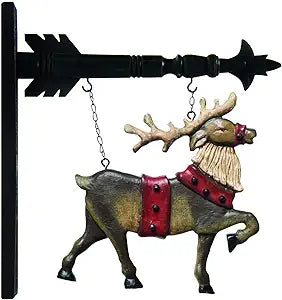 A decorative resin reindeer arrow replacement with a black arrow head and chain, featuring a stylized reindeer with antlers, dressed in a red and white outfit.