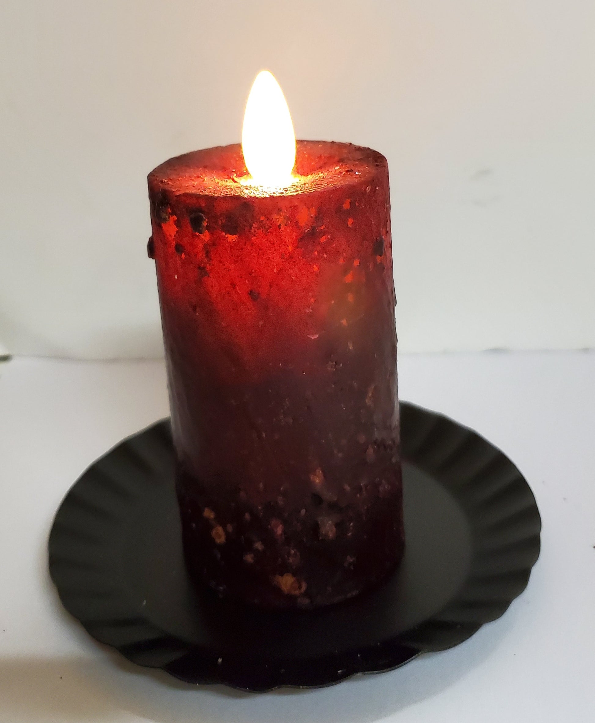 Realistic moving flame mini timer pillar in burgundy 