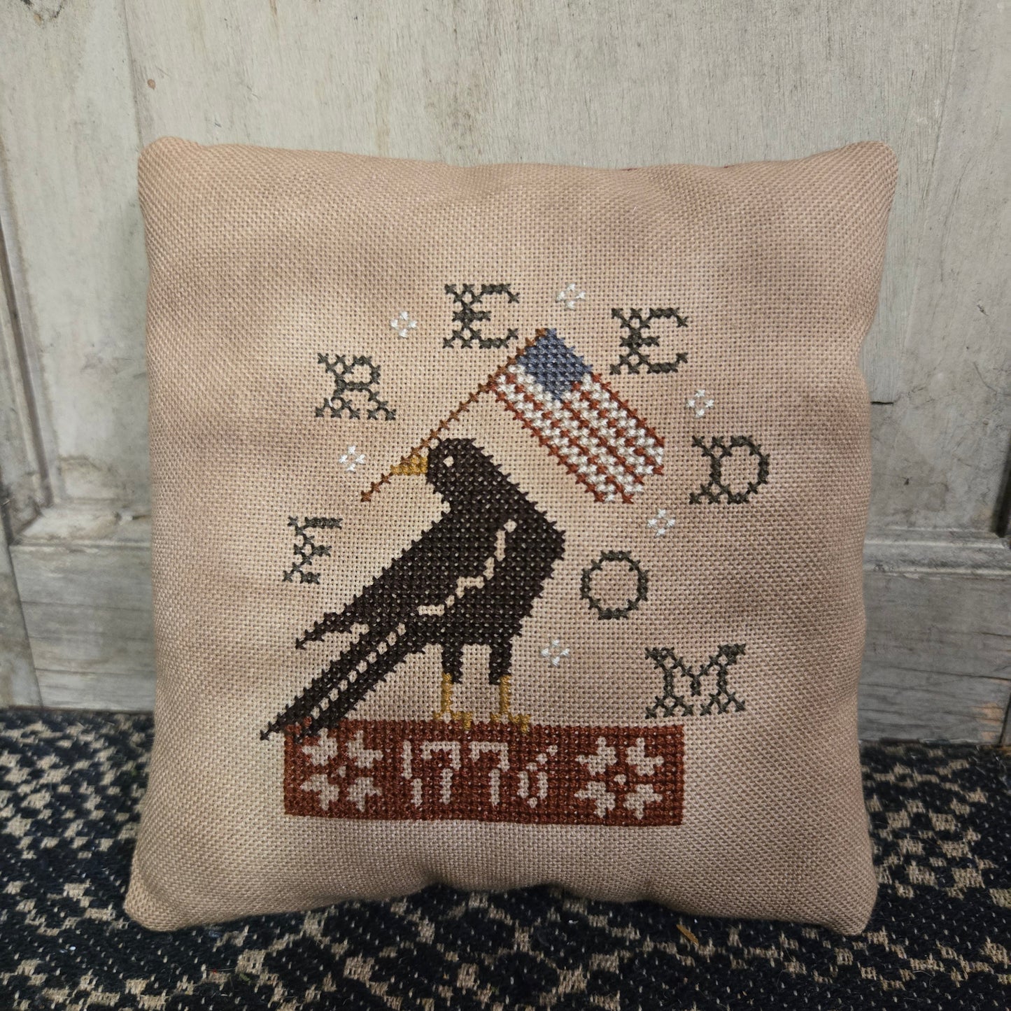 Collection of Primitive Summer and Americana Cross Stitch Pillows