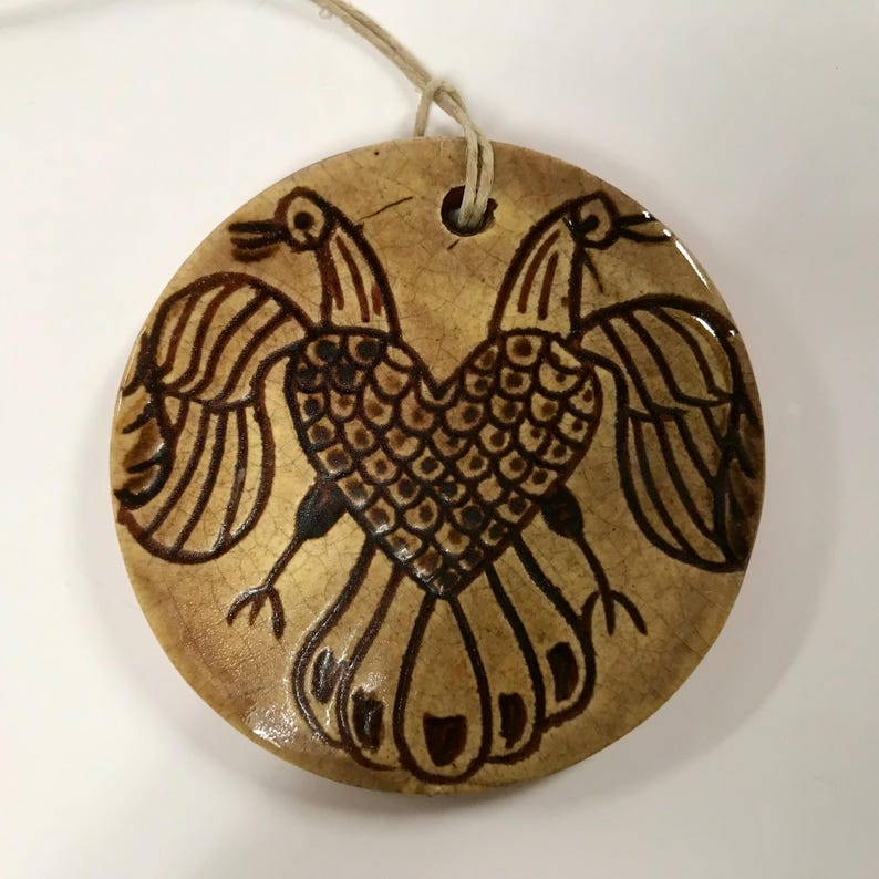 Two Birds Redware Ornament