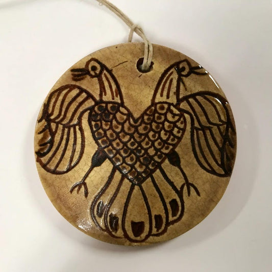 Two Birds Redware Ornament