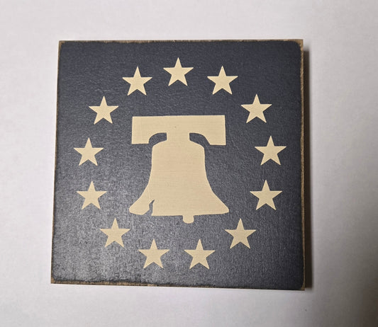 Liberty Bell on Blue Primitive Wood Block