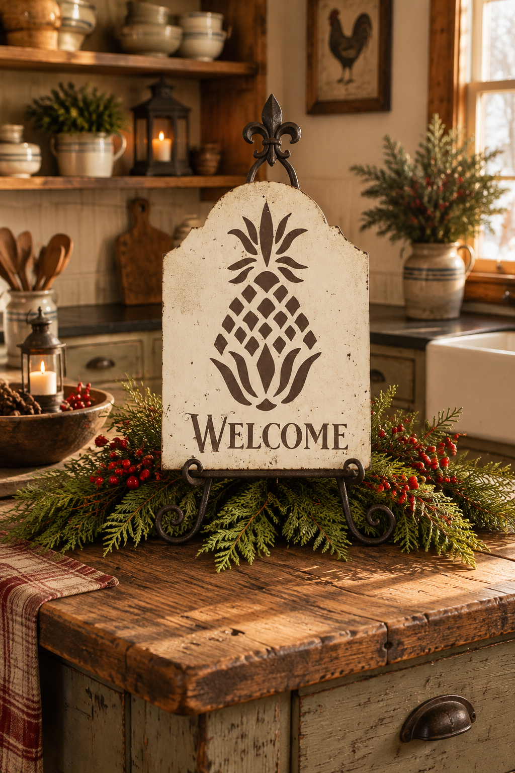 Welcome Pineapple Primitive Wood Sign