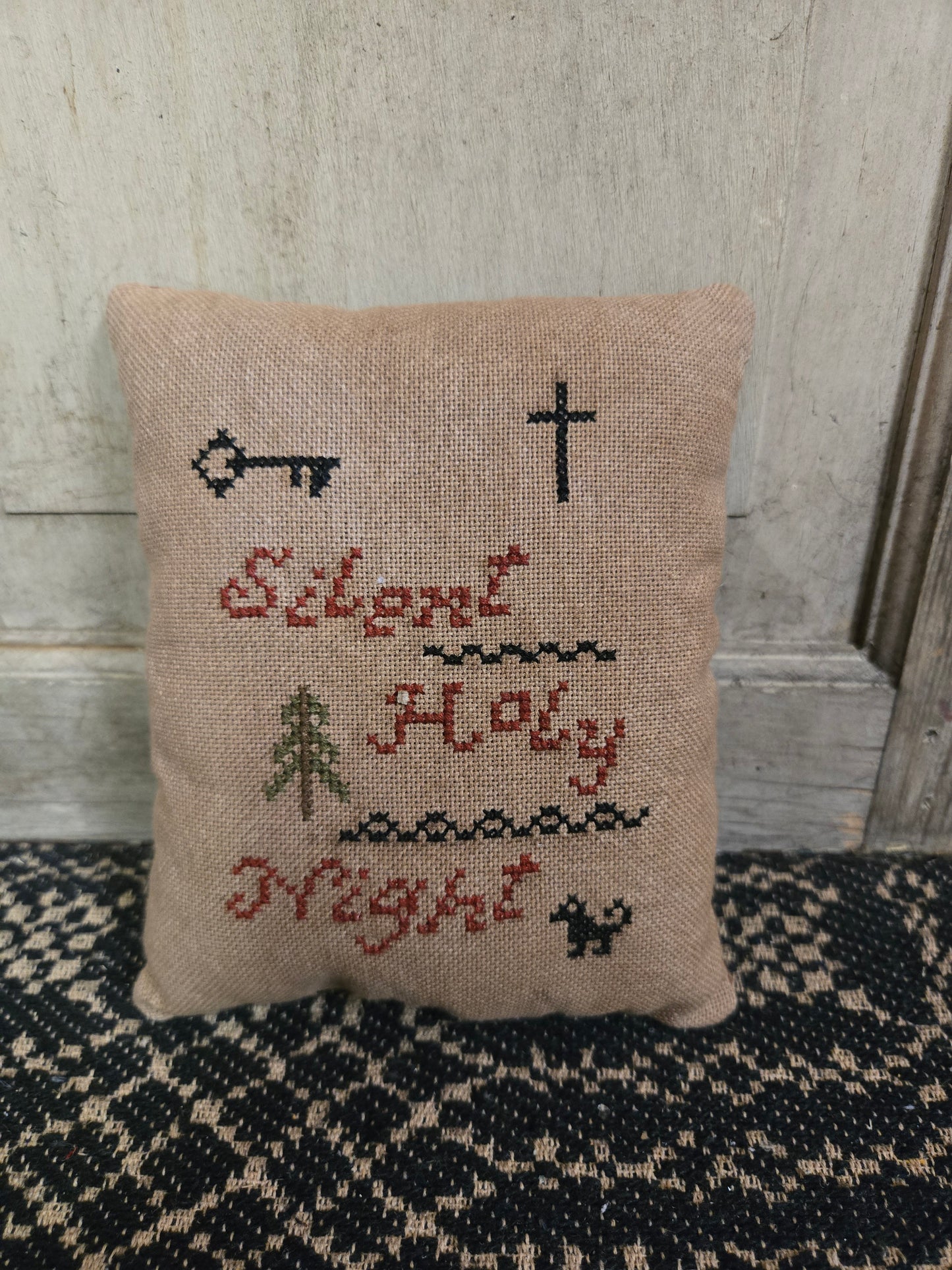 Collection of Primitive Christmas Cross Stitch Pillows