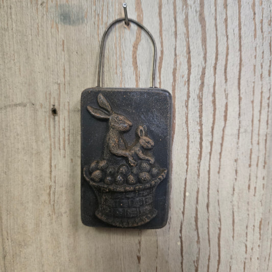 Beeswax Ornament Black Bunnies in Basket with Eggs