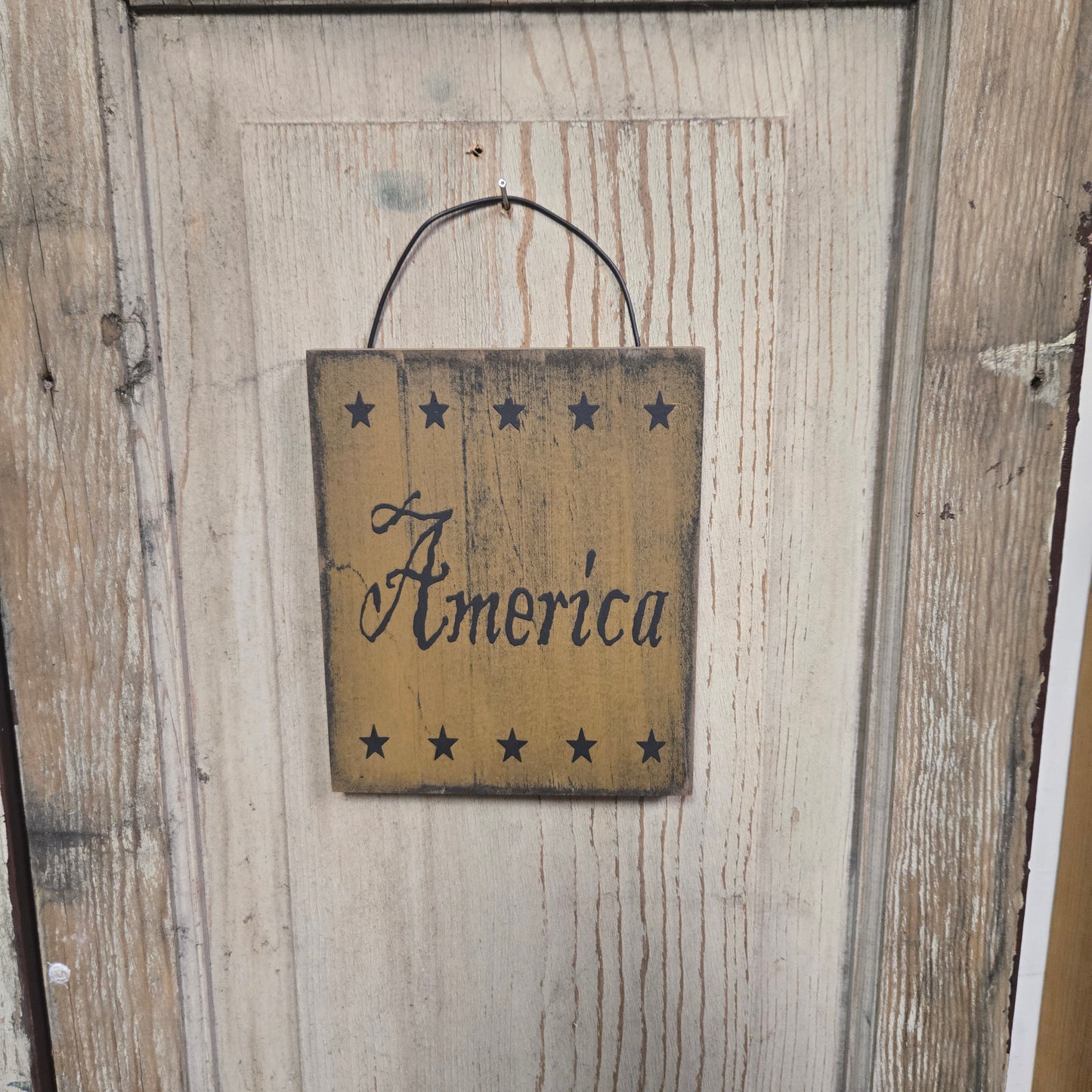 America with Stars Wood Sign
