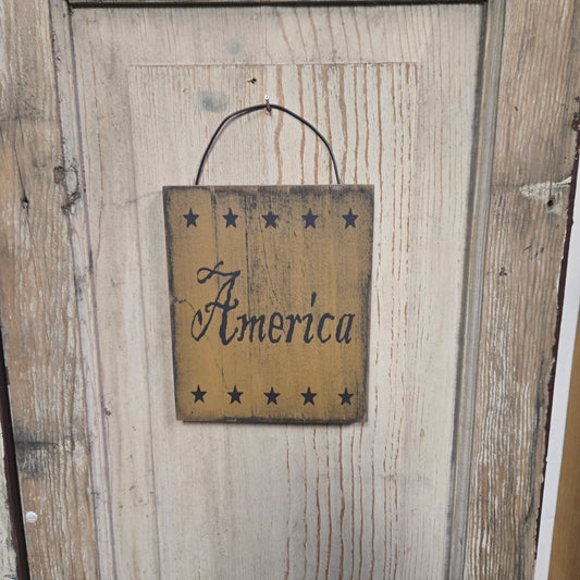 America with Stars Wood Sign
