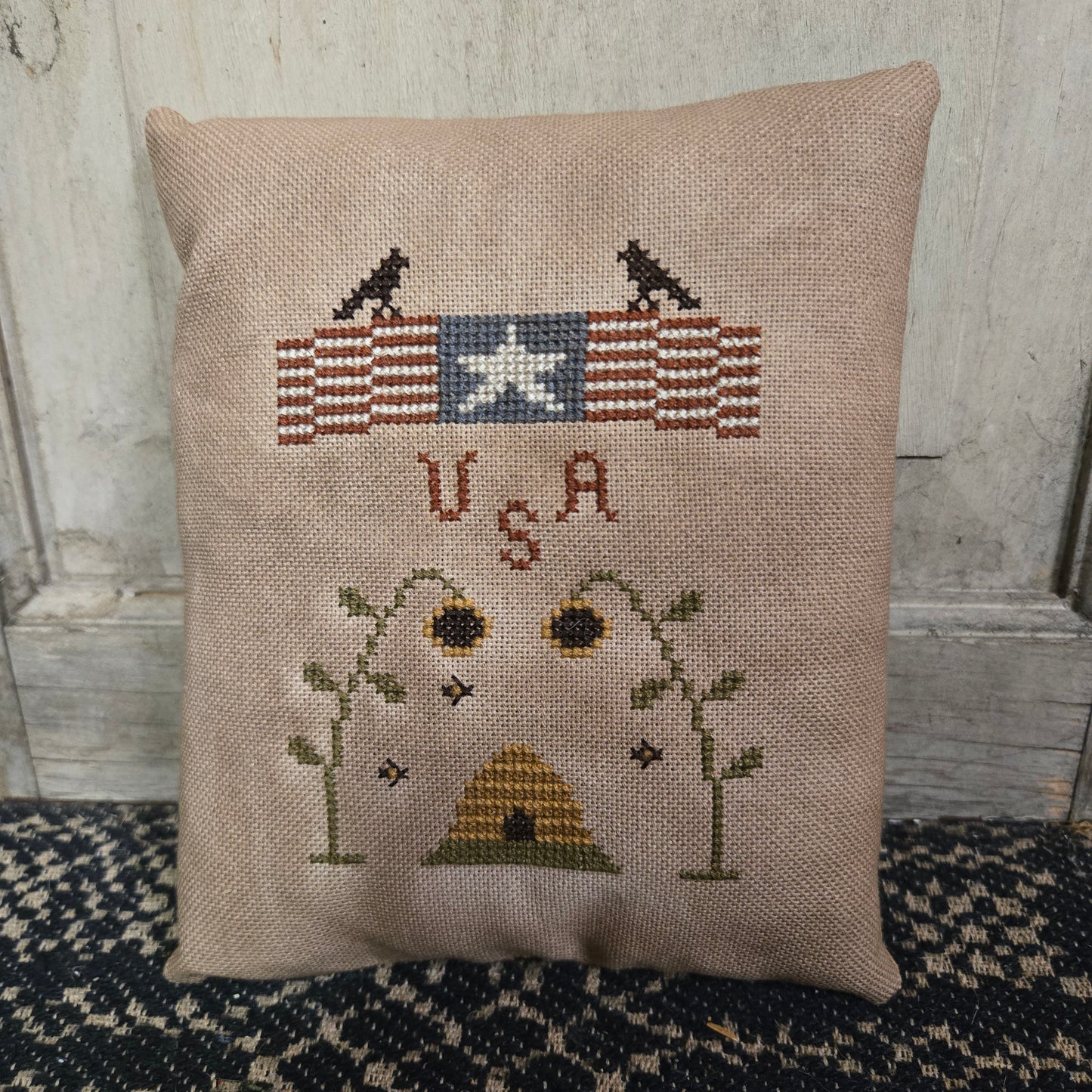 Collection of Primitive Summer and Americana Cross Stitch Pillows