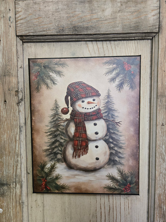 Snowman with Cap and Scarf Canvas Print