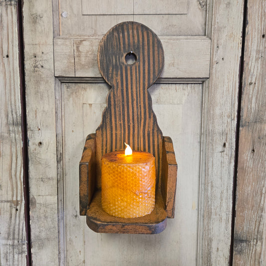 Pumpkin Comb Painted Wood Candle Sconce