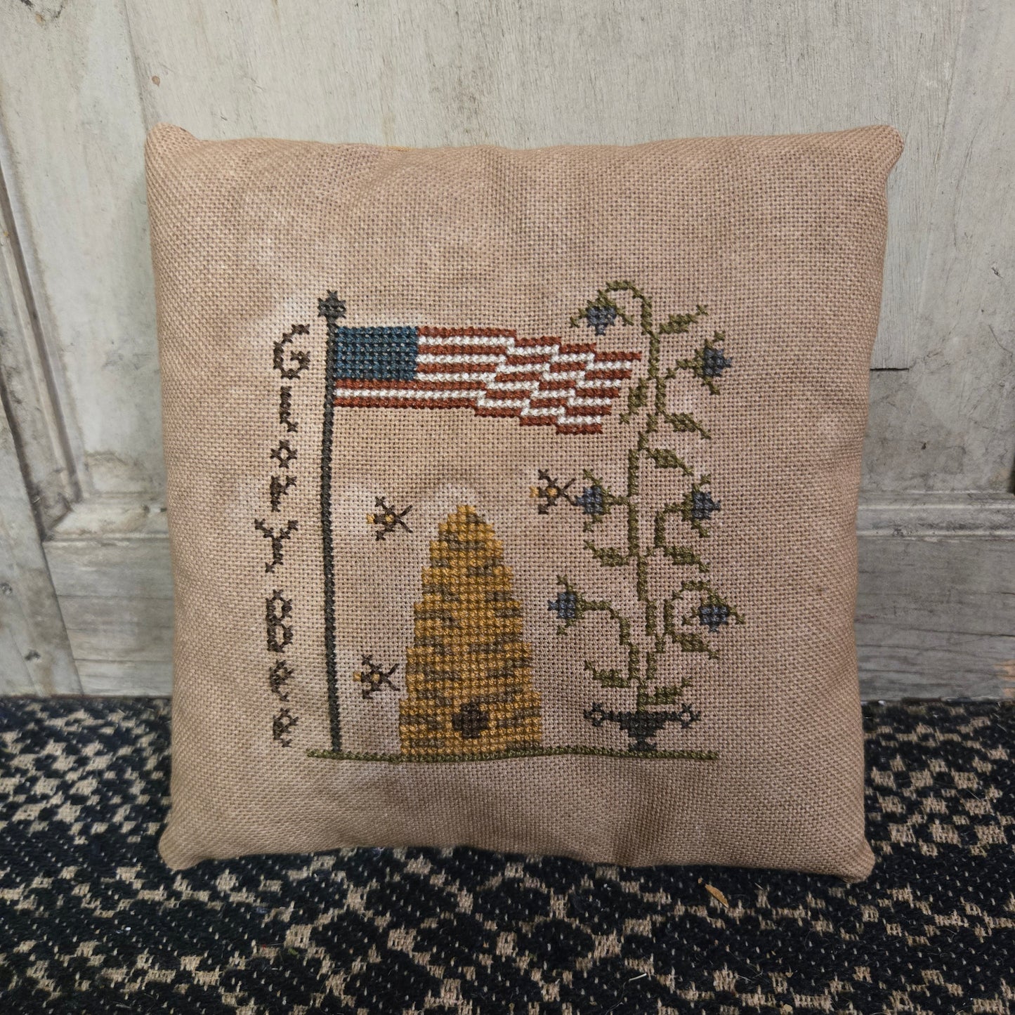 Collection of Primitive Summer and Americana Cross Stitch Pillows