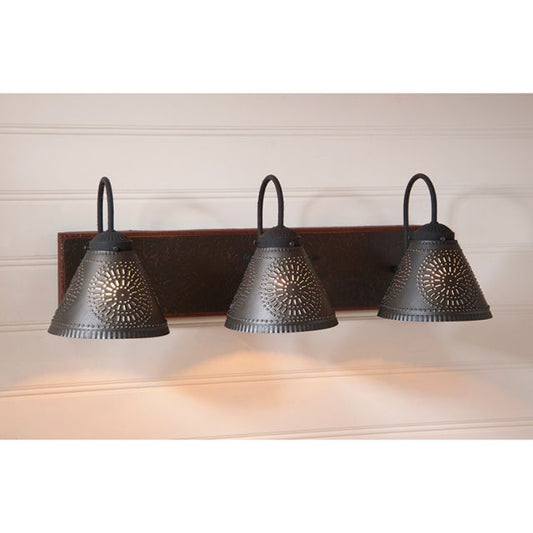 Three Light Crestwood Vanity Light in Espresso with Salem Brick