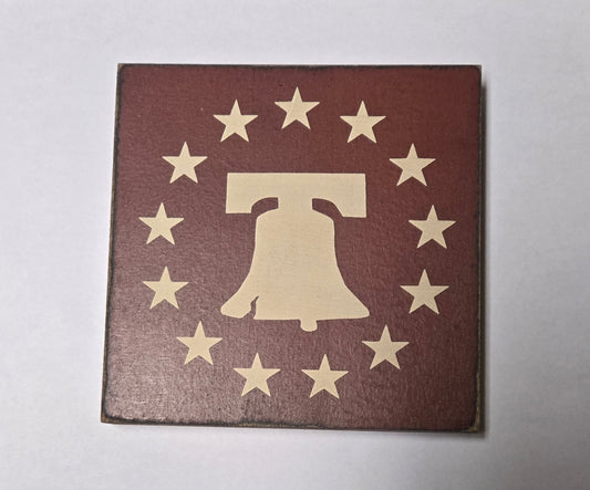 Liberty Bell on Red Primitive Wood Block