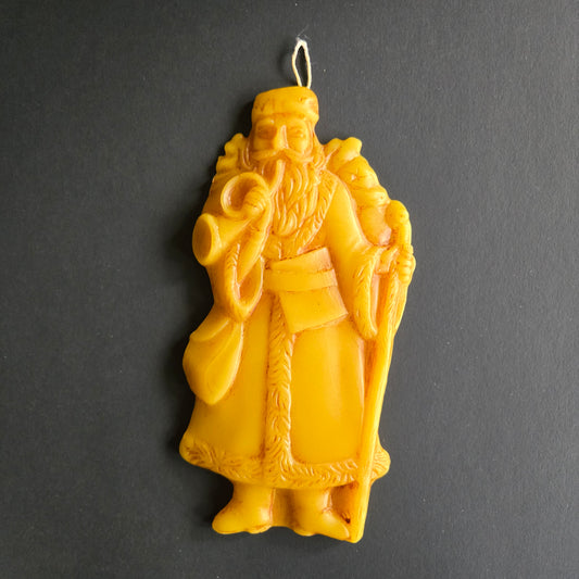 Santa with French Horn and Walking Stick Beeswax Ornament