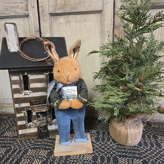Primitive Tan Bunny Holding Book