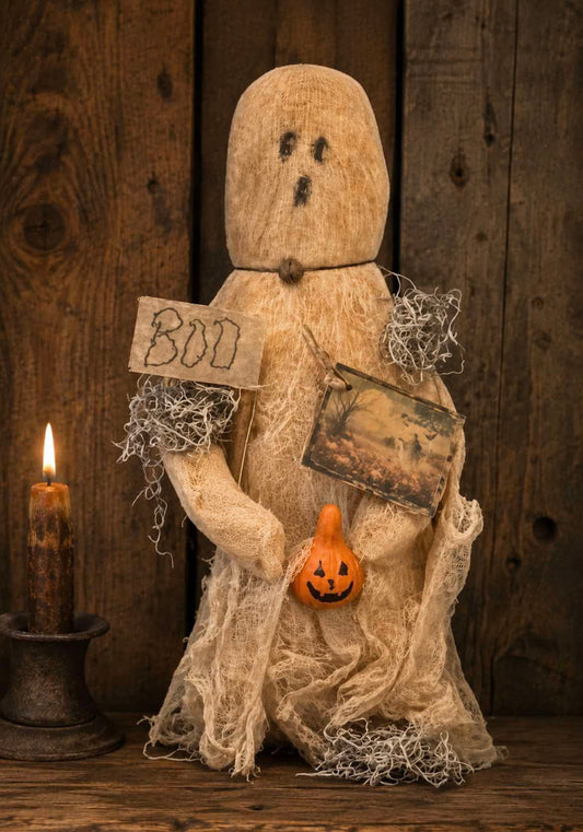 Ghost with Boo Flag and Pumpkin Gourd