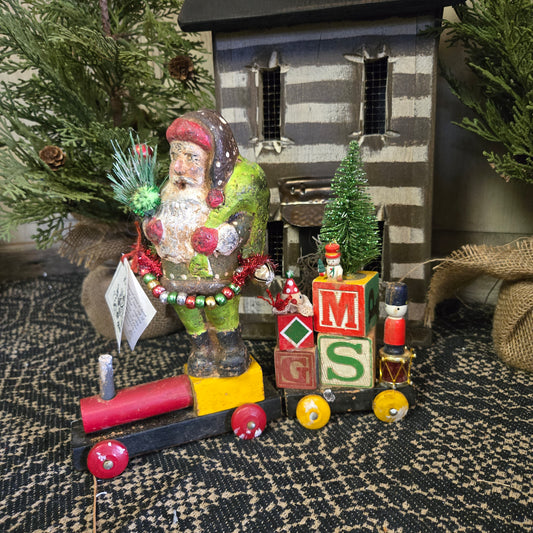 Krisnick Santa with Toys on Antique Train