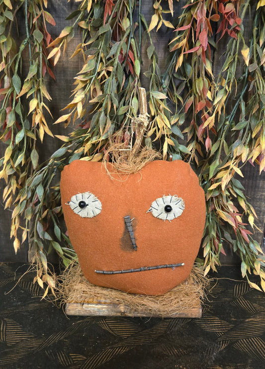 Large Sitting Pumpkin on Wood Base