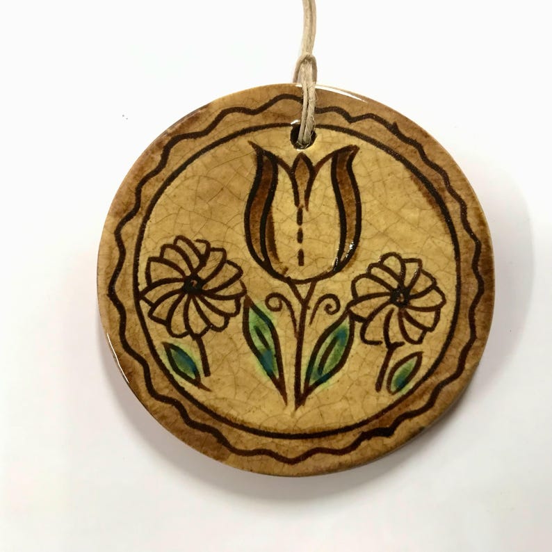 Tulip with Flowers Redware Ornament
