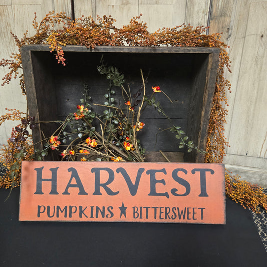 Harvest Pumpkins Bittersweet Small Primitive Wood Sign