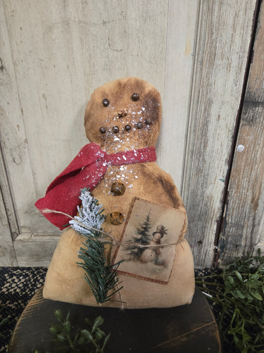 Primitive Snowman with Red Scarf