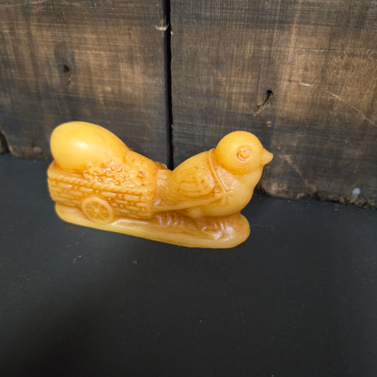 Chick with Egg Cart Beeswax Figure