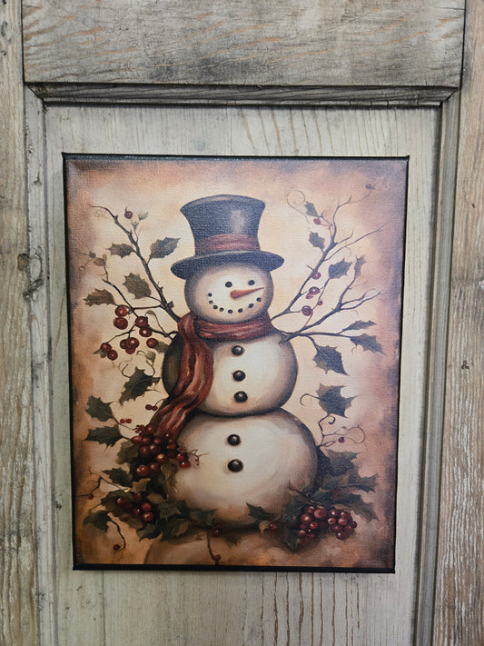Snowman with Top Hat Canvas Print
