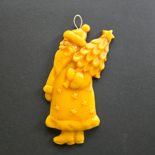 Santa with Tree and Stars Beeswax Ornament