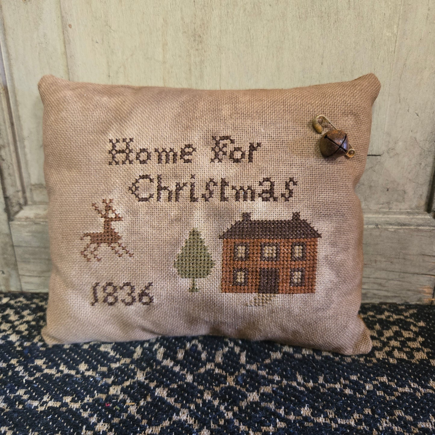 Collection of Primitive Christmas Cross Stitch Pillows