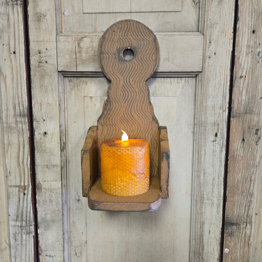 Mustard Comb Painted Wood Candle Sconce