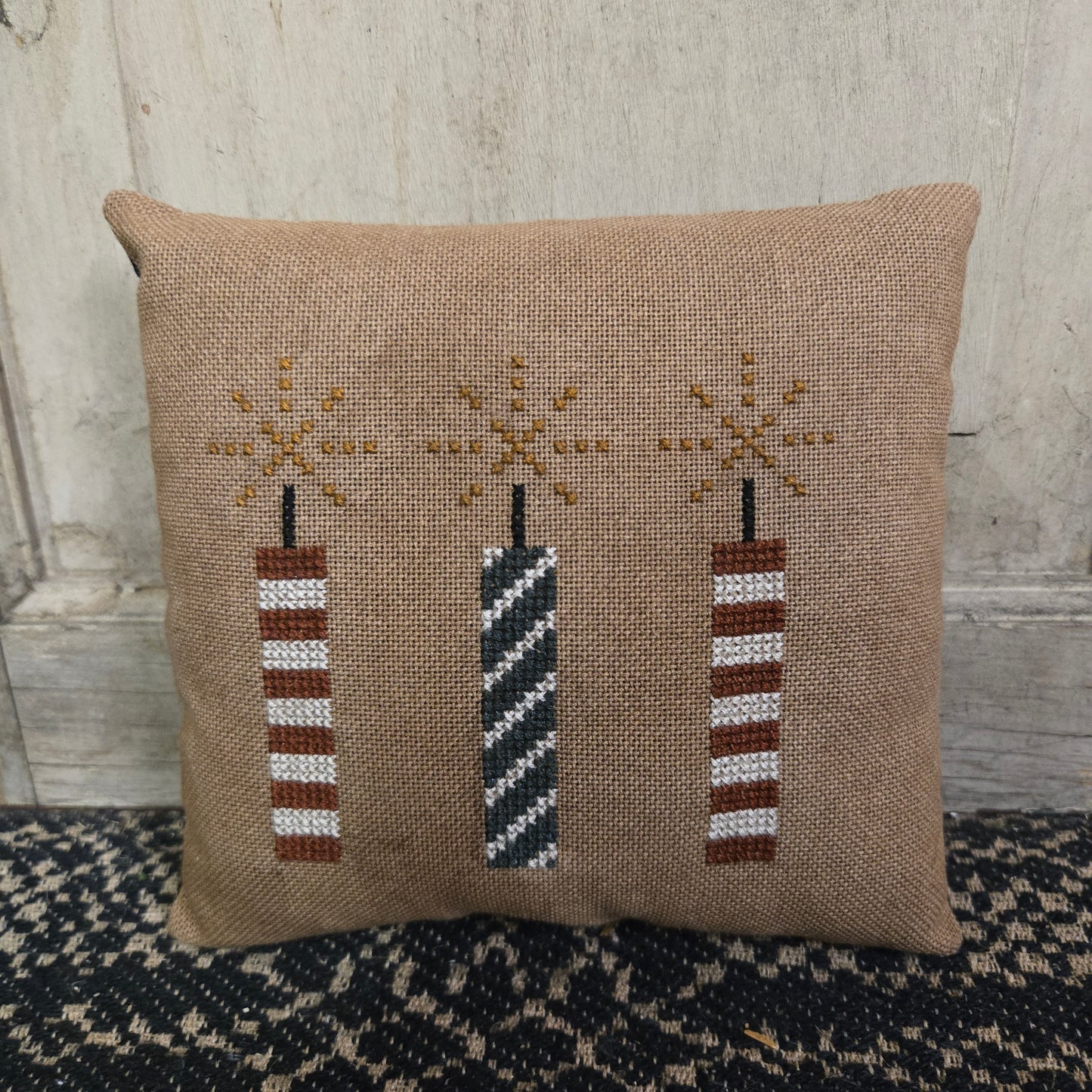 Collection of Primitive Summer and Americana Cross Stitch Pillows